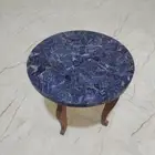 Sodalite Stone Round Coffee Table Top, Stone Corner Side Table, Hallway Decor