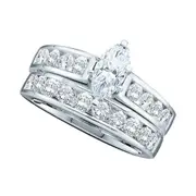 14k White Gold Marquise Diamond Bridal Wedding Ring Set 2 Cttw