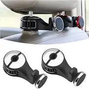 AICEL 2PCS Car Headrest Phone Mount, Backseat Magnetic Phone Holder, Rear Car seat Headrest Storage Hook, Auto Hooks Hanger with Lock and Phone Bracket for Hanging Bag Grocery (Silver/Magnet)