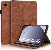 CXTCASE for Samsung Galaxy Tab A9 8.7" 2023 (SM-X110 / SM-X115) Case Embossed Tree PU Leather Case Wallet Flip Cover Stand Function Tablet Case for Samsung Galaxy Tab A9 8.7" 2023 - Brown