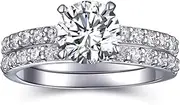 [AONED] 1 CT Round Cut Engagement Rings for Women Fake Wedding Ring Bridal Sets Promise Rings for Her, Travel Cheap CZ Band Ring 2 PCS, Size 5-10