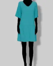 $488 Eileen Fisher Women's Blue Drop Waist V-Neck Tie-Back Shirt Dress Size L