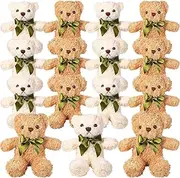LYCN Pack of 15 Small Teddy Bears, 25 cm Plush Bear Toy, Cute Soft Bears Stuffed Toys with Bows for Graduation, Birthday, Wedding, White, Brown (25 cm)