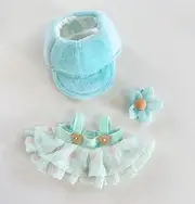 Tznzxm 3-Piece Clothes Compatible with Labubu Outfit, Lovely Style Set for 17cm Labubu Dolls - Puff Dress + Light Blue hat + Flower Hair Accessories Suitable (Doll Not Included)