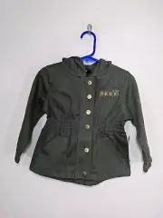 DKNY Little Girls Size 18 m Army Green Snap Zip Up Jacket with Hood