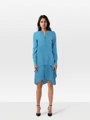 Blue Silk Layered Skirt Dress