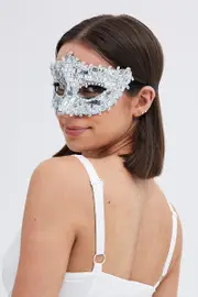 Silver Masquerade Mardi Gras Party Face Mask - Size ONE, Women's Gift