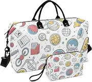 [ZRYSMY] Science Doodle Seamless Duffel Bag for Traveling, Travel Bag Gym Bag, with Multiple Interior Pockets Shoulder Weekender Bag for Women Men with Toiletry Bag 20.5L x 1.9W x 13.8H, Multi-Colored