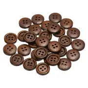 30pcs Wooden Sewing Button 15mm 4 Holes Round Craft Buttons, Coffee