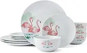 [Studio Nova] Flamingo Haven Tropical 12 Piece Dinnerware Plate Bowl Set, Service for 4