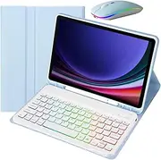 [ROZHOK] Keyboard Case for Samsung Galaxy Tab S9 11""/ Tab S9 FE 10.9"",7 Color Backlight Keyboard with Dual Mode Wireless Mouse,Blue