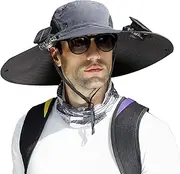 [Generic] Wide Brim Hat with Solar Fan,Sunshade Hat Camping - Outdoor Sun Hat with Solar Fan, Solar Fan Outdoor Fishing Hat, Solar & USB Charging UPF50+