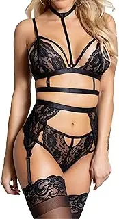 [Zylphorix] Women Halter Garter Belt Lingerie Mini Teddy Bodysuit Lace Underwire Bra and Panty Set Lace Babydoll Underwear