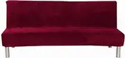 Velvet Plush Armless Sofa Slipcover,3 Seater Winter Thicker Stretch Sofa Bed Covers Furniture Protector Solid color Anti-slip Stretch Couch Covers fits Folding Sofa Bed without Armrests (Red)