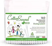 Cotton Sound Eco Cotton Sticks Bag 1 Pack x 160 Pieces, Eco Friendly and Biodegradable Cotton Swabs, 100% Pure Cotton, Compostable Bag, Made in Italy