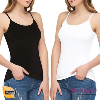 *REDUCED* Women`s Plain Cami Ladies MODAL Tank top Stretchy Strappy Camisole