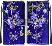 Samsung S23 FE Case Shockproof, Galaxy S23 FE Phone Case Leather Wallet Book Flip Cases with Magnetic Stand View Card Holder Protector Cover for Samsung Galaxy S23 FE, Blue Butterfly