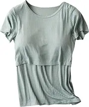 [Generic] Womens Maternity Short Sleeve Side Button Crew Neck Solid Color Tops T Shirt for Breastfeeding Maternity Yoga Shirt