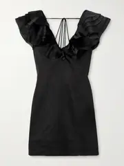 [Aje] Aje - Charmed Ruffled Satin-trimmed Linen-blend Mini Dress - Black - UK 6 UK 6 Black