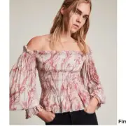 AllSaints Lara Grasmere Off The Shoulder Smock Top Soft Cherry Red 6