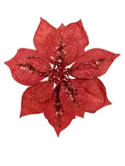 Red Glitter With Sequins Poinsettia Decorative Christmas Flower Pick - 28cm