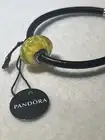 Pandora 925 Yellow Blossom XL Murano Black Leather Bracelet 18cm 6.8” 590709 HTF