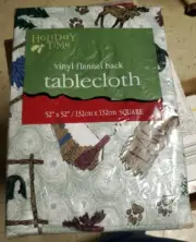 Vintage Fall Theme Holiday Time Table Cloth 52 X 52" Vinyl Flannel back