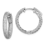 Sterling Silver Shimmer Rhodium-Plated 200 Stone Pav 1.1mm Cz In And Out Round Hinged Hoop Earrings