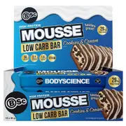 Bsc Body Science High Protein Low Carb Mousse Bar Cookies and Cream 55g (Pack of 12)