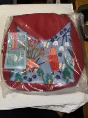 NWT EeBoo Bear In The garden Embroidered Animals/Trees Small Maroon Backpack