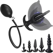 Inflatable Plug with Pump, Plug Set 6 Styles, Adjustable Silicone Opening Butt Plug for Vagina Anus Expansion Stimulation, Dildo BDSM Sex Toy for Women Men Couples Extreme