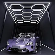 Cozioz Hexagon Garage Lights - 14-Grid 672W LED Shop Lighting (86,400 Lumens) for Garages, Workshops & Auto Shops (4845x2435mm)