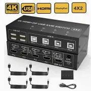 4 Port 4K@60Hz Dual Monitor HDMI & DisplayPort USB KVM Switch 4X2 KVM Switcher