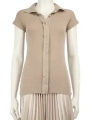 Beige Silk Trimmed Top