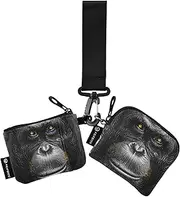 [XYMZR] Gorilla Face Scary Mini Zip Around Wristlet keychain Wallet for Women Personalized Pattern Detachable Dual Pouch Wristlet Portable Wallet Phone Coin Purse, Multi-colored, One Size