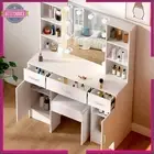 Large Dressing Table Stool Set Vanity Makeup Dresser Table w/10 LED Lights White
