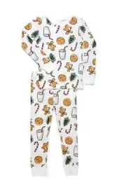 Carter's Ivory Milk and Cookies Christmas Print Toddlers Thermal Pajama Set