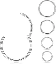 [Sanfenly] 5Pcs G23 Titanium Nose Rings Hoops 20G 18G 16G Clicker Body Piercing Rings for Septum Cartilage Daith Rook Lip Tragus Helix Conch Ear Lobe Earrings Hypoallergenic Nose Piercing Jewelry Women Men 6/7/8/9/10mm