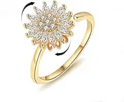 [KONPJE] Fidget Ring Sunflower Ring for Women Gold Anxiety Crystal Rings Cubic Zirconia Sunflower Ring Open Adjustable Fidget Ring Spinner Sun Ring for Men Trendy Jewelry