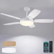 52-Inch White Outdoor Ceiling Fan with Lights and Remote, Dimmable 3 Colors, 6
