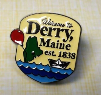 WELCOME TO DERRY, MAINE enamel pin - IT Pennywise horror movie - FREE SHIPPING
