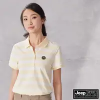 在飛比找momo購物網優惠-【JEEP】女裝 百搭彈性條紋短袖POLO衫(淡黃)