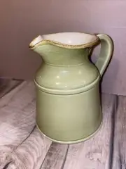 Made in Italy For Crate & Barrel Milk Jug Pitcher Green Yellow Glazed 32 Oz 6.5”