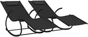 'vidaXL Rocking Sun Loungers - Set of 2 - Ergonomic Steel and Textilene Mesh Sunbeds with Removable Headrest - Outdoor Rocking Chairs - Black