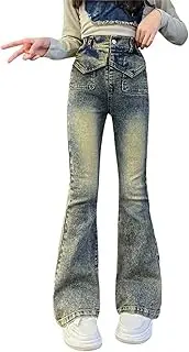 [Generic] Girls 2t Winter Clothes and Autumn New Styles for Middle and Large Children Retro Bell Bottom Pants Trendy Cool Casual Denim Trousers Girl Pants Size 14 16