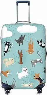 [CADREWY] Raining Cats & Dogs Print Travel Suitcase Cover Luggage Protector with Elastic Anti Scratch for Carry On, Black, Large