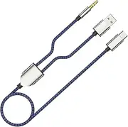 Tunghey USB C to 3.5mm Car Aux Cable, 2 in 1 Stereo Headphone Jack With Charging, Compatible With 15/15Pro, Galaxy S23/S23 Ultra/S22/S21/S21FE (Blue)