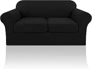 H.VERSAILTEX 3 Pieces Microfiber Stretch Sofa Slipcover Spandex Soft Fitted Sofa Couch Cover Washable Furniture Protector with Elastic Bottom for Kids, Pets (2 Seater,Black)