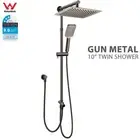 Square Twin 10'' Rain Shower Head 2 In 1 Sliding Rail Diverter Handheld Elbow