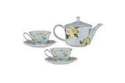 Ashdene Citrus Blooms Infuser Teapot Teacup & Saucer New Bone Set Blue Lemon